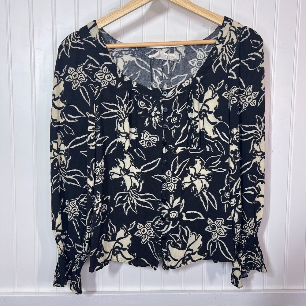 Ba&sh Floral Blouse Whimsigoth Preppy Boho Long Sleeve Button Front Top Paris 4